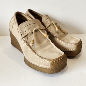 Vintage 90s Y2K Candies Platform Loafer Shoes Women 7 Chunky Suede Heel RARE